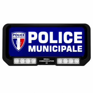 PLAQUE PARE SOLEIL POLICE MUNICIPALE LUMINEUX AVEC FEUX FLASH BLEU