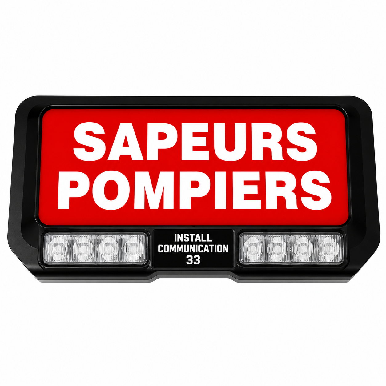 PLAQUE PARE SOLEIL SAPEURS POMPIERS LUMINEUX AVEC FEUX FLASH BLEU